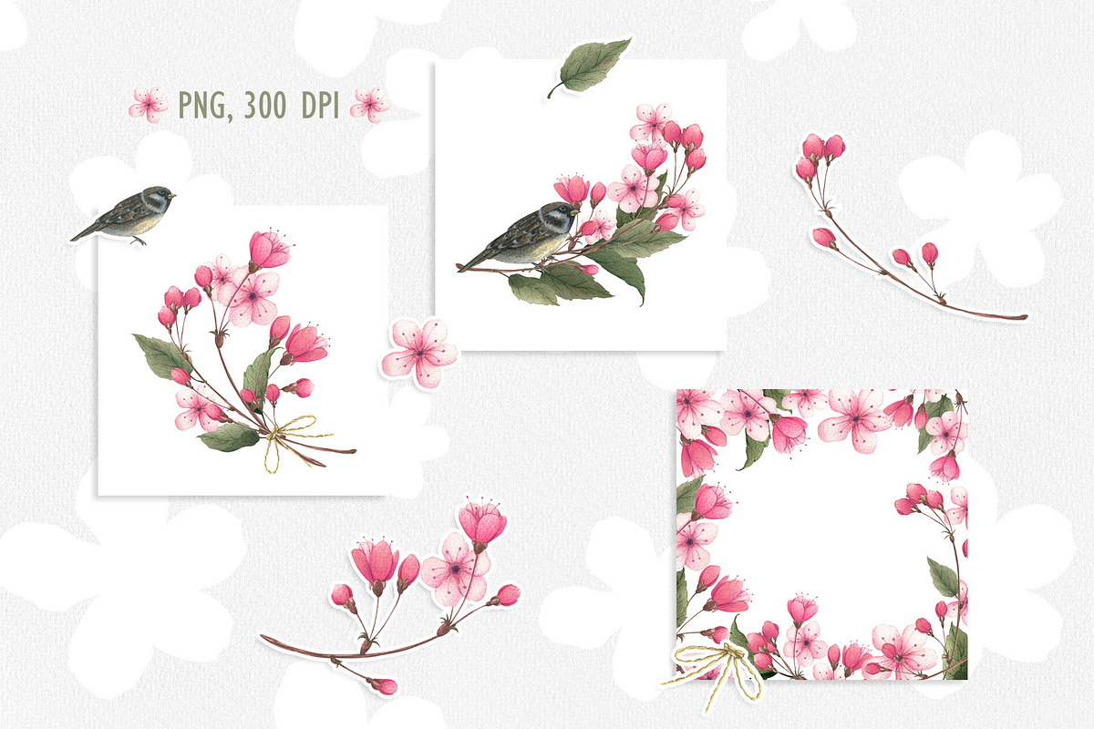 SPRING CHERRY BLOSSOM SET, a Decorative Illustration by YULIYA MART DESIGN (Photo 7 of 10)