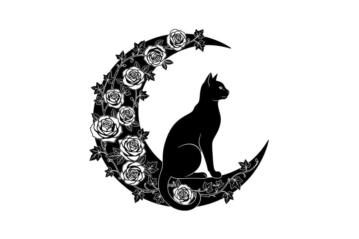Cat on Crescent Moon Bundle, an Illustration by jahid234 (Photo 20 of 31)