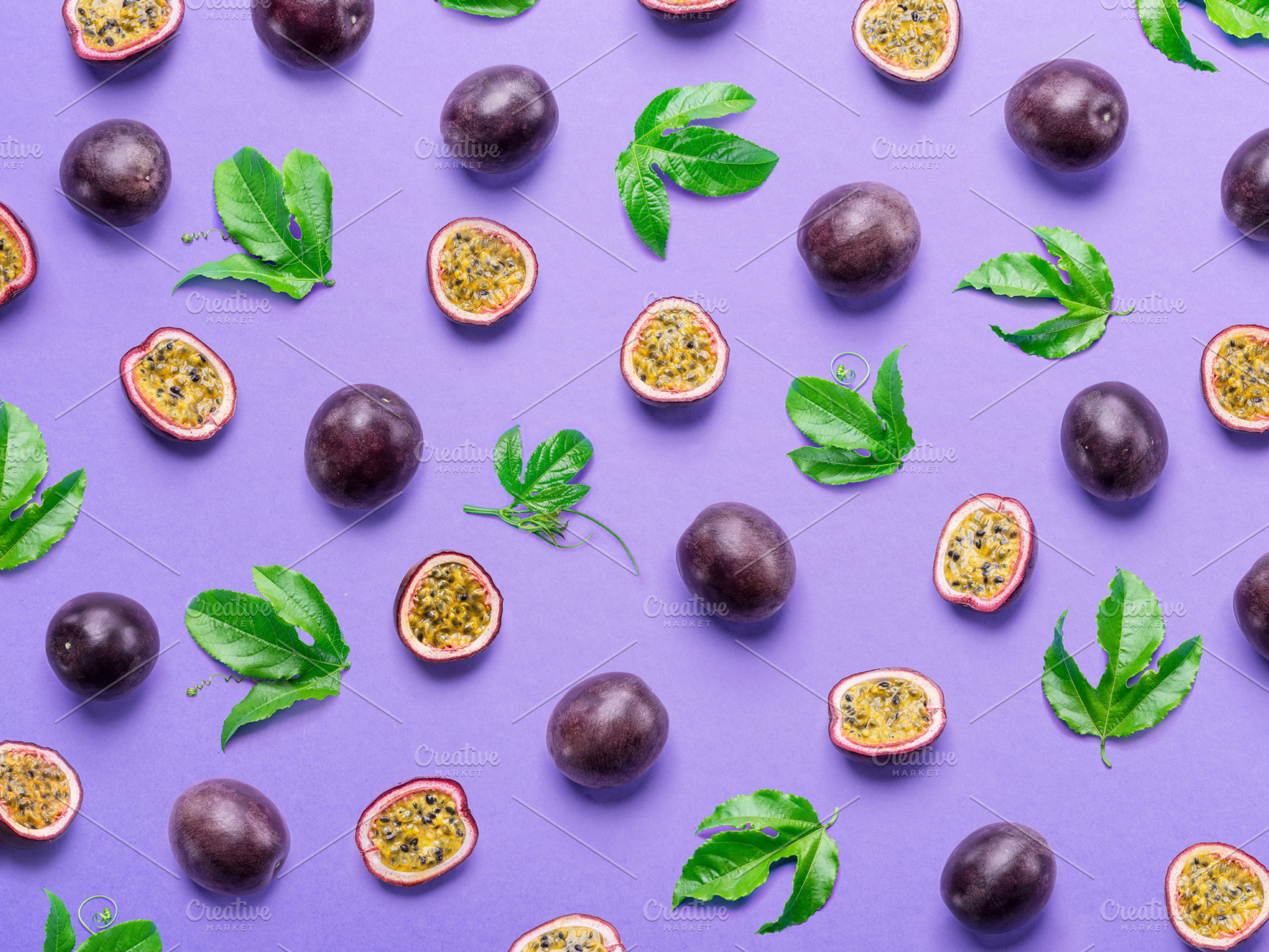 Pattern of dark purple passion fruit, a Food & Drink Photo by Volff