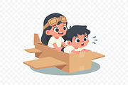 Kids Playing Pilot Cardboard, a Person Illustration by Partikusi Design (Thumbnail 3 of 3)