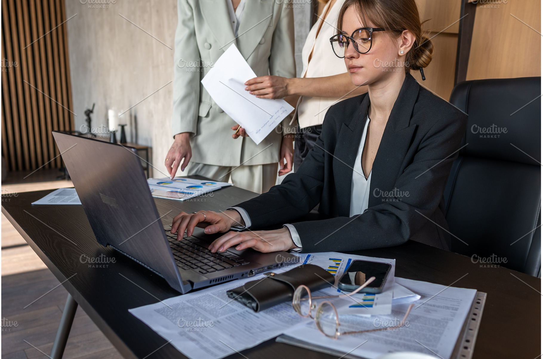 Young businesswoman wearing glasses, a Business Photo by undrey
