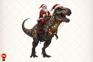 Dinosaur T-Rex Christmas Santa PNG, an Illustration by SinaCreation