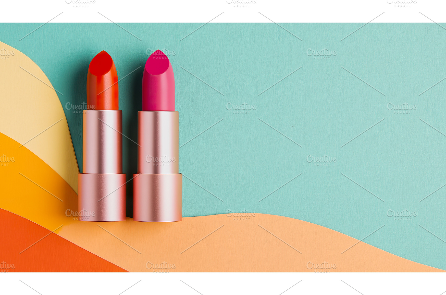 Vibrant lipsticks on colorful, a Beauty & Fashion Photo by Lermont51