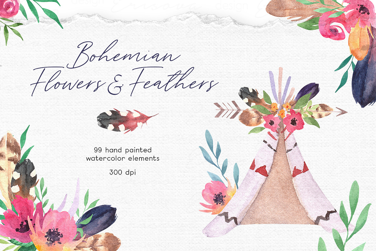 Bohemian Flowers & Feathers, a Work Illustration by SOVA (Photo 1 of 8)