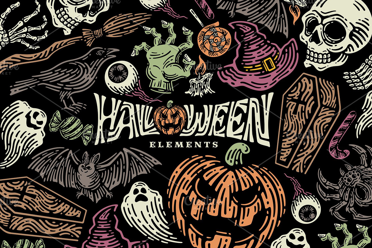 Halloween Element + Pattern Seamless, an Illustration by Nocturnal Workspace (Photo 1 of 4)