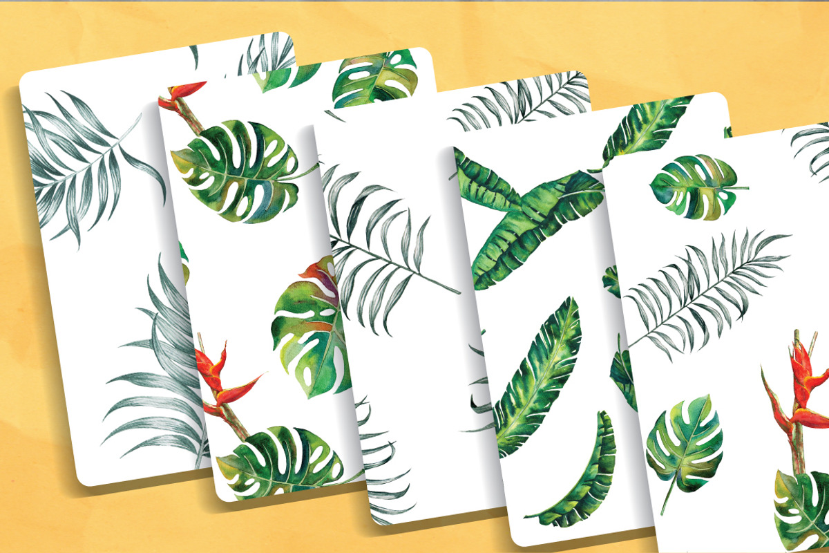 Tropical Leaves Watercolor, a Pattern Graphic by Planolla (Photo 2 of 5)