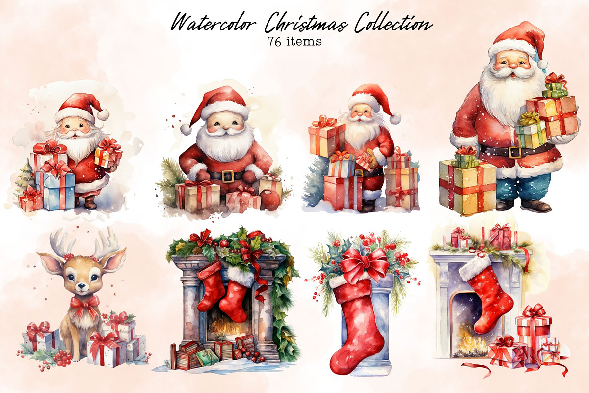 Watercolor Christmas Collection, a Seasonal Illustration by Line Store (Photo 3 of 9)