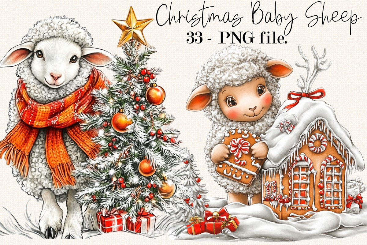 Whimsical Christmas Baby Sheep, an Animal Illustration by SVGArt (Photo 5 of 5)
