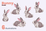 Bunny Bundle in 4 Color Variations, an Animal Illustration by moja doodle (Thumbnail 4 of 5)