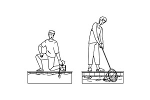 summer pool cleaning vector, a Person Illustration by pikepicture