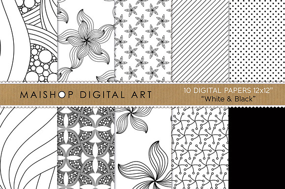Digital Papers White & Black preview 4