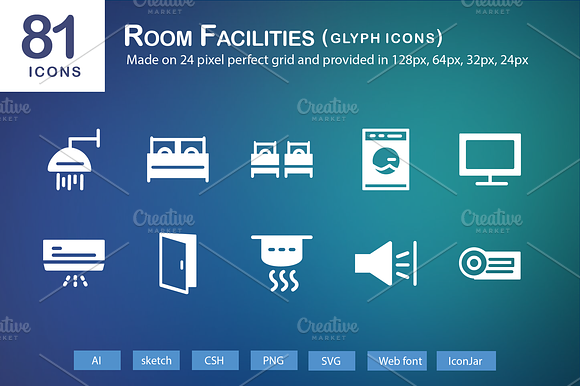 81 Room Facilities Glyph Icons