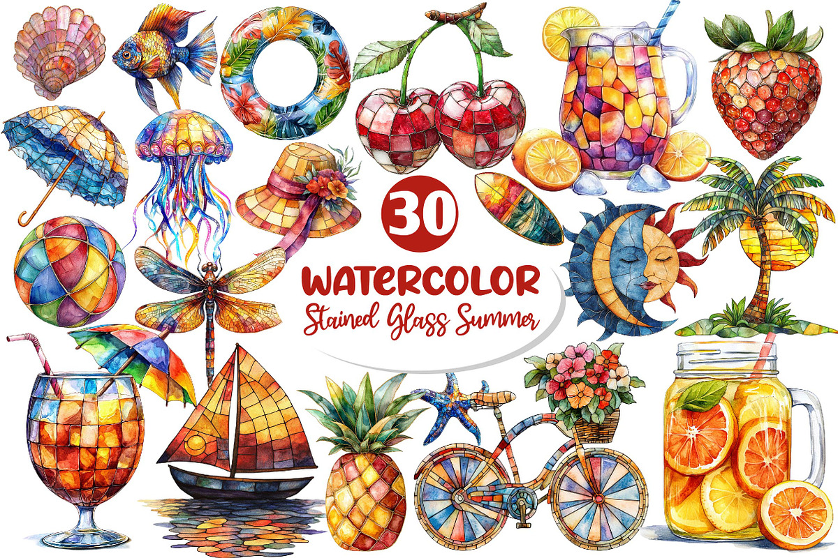 Stained Glass Summer Clipart, an Illustration by Dream Creation (Photo 1 of 6)