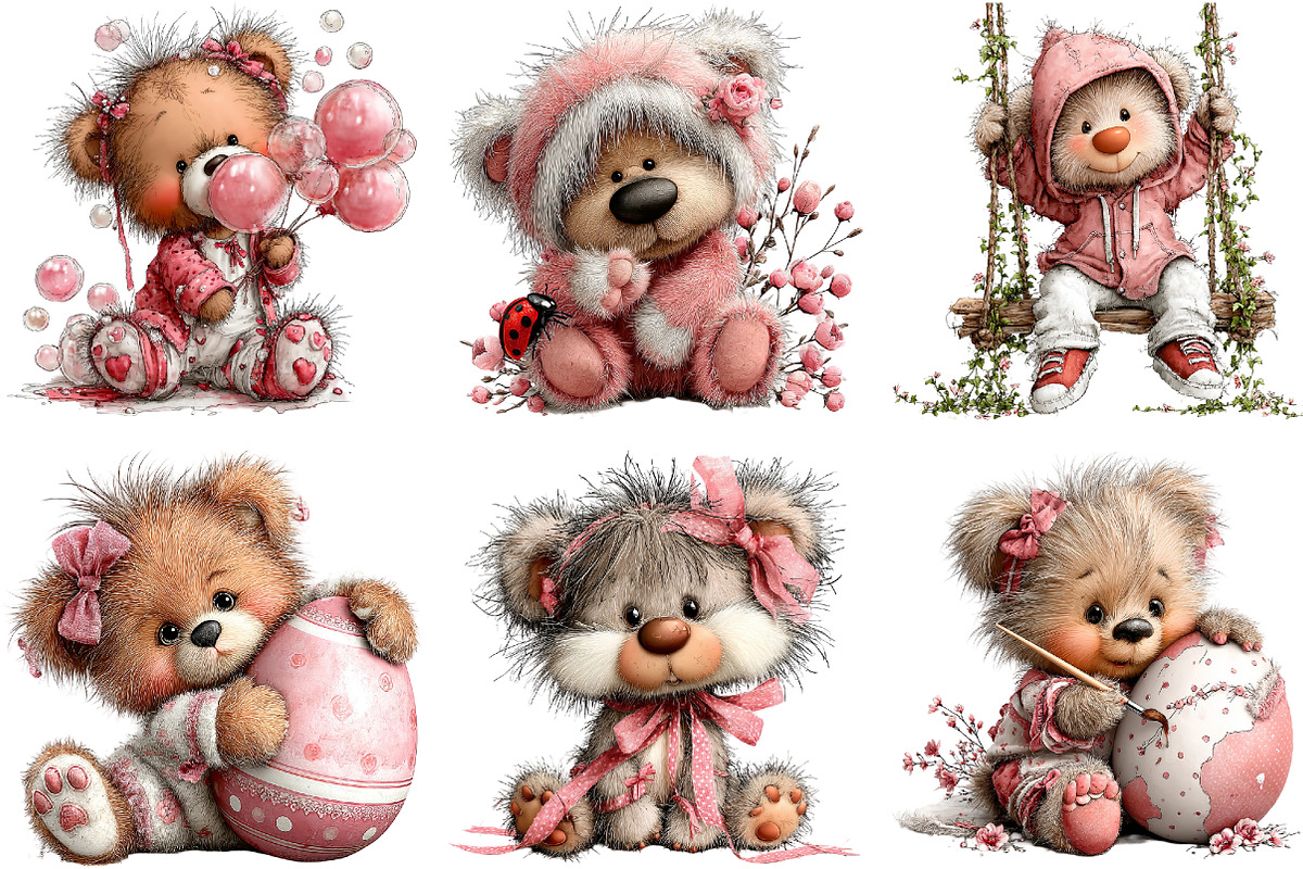 Whimsical Easter Teddy Bear Clipart, an Illustration by DreamArtGraphic (Photo 5 of 5)