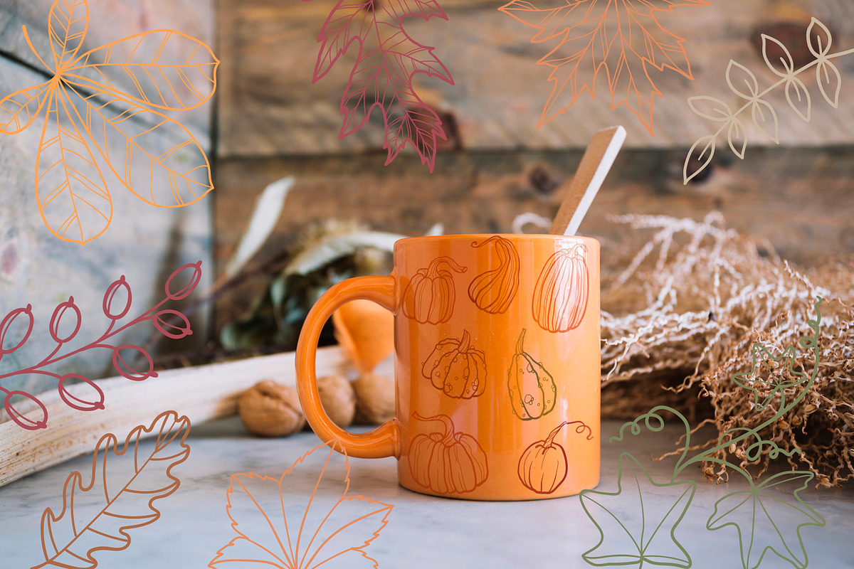 Fall vibes Line art leaves & pumpkin, an Illustration by Dervik Art Store (Photo 6 of 7)