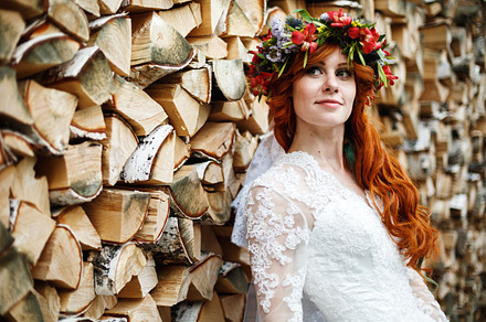Boho bride with red hair stock photo containing bride and woman, a Person Photo by Daria Photo