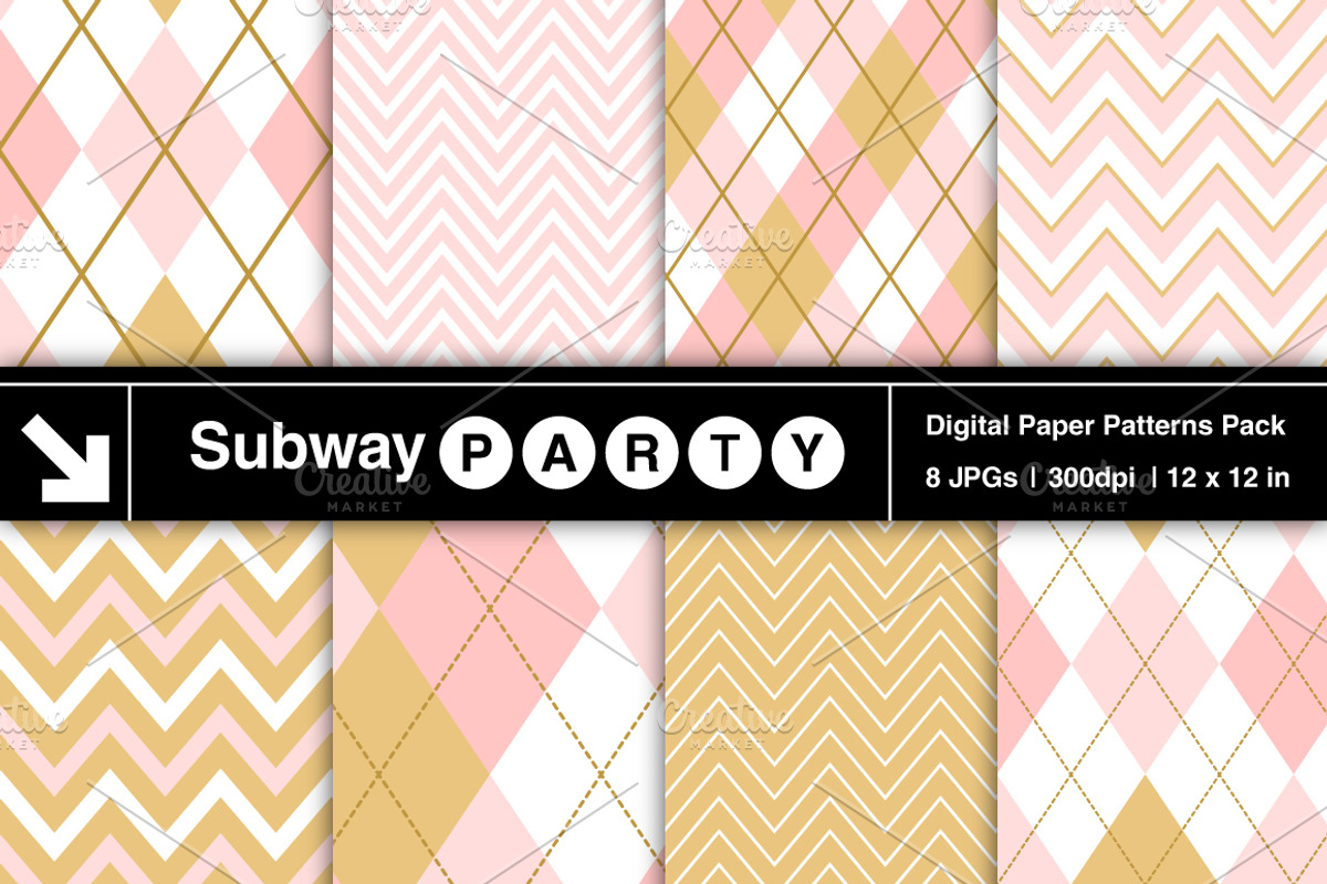 Gold & Blush Pink Chevron & Argyle