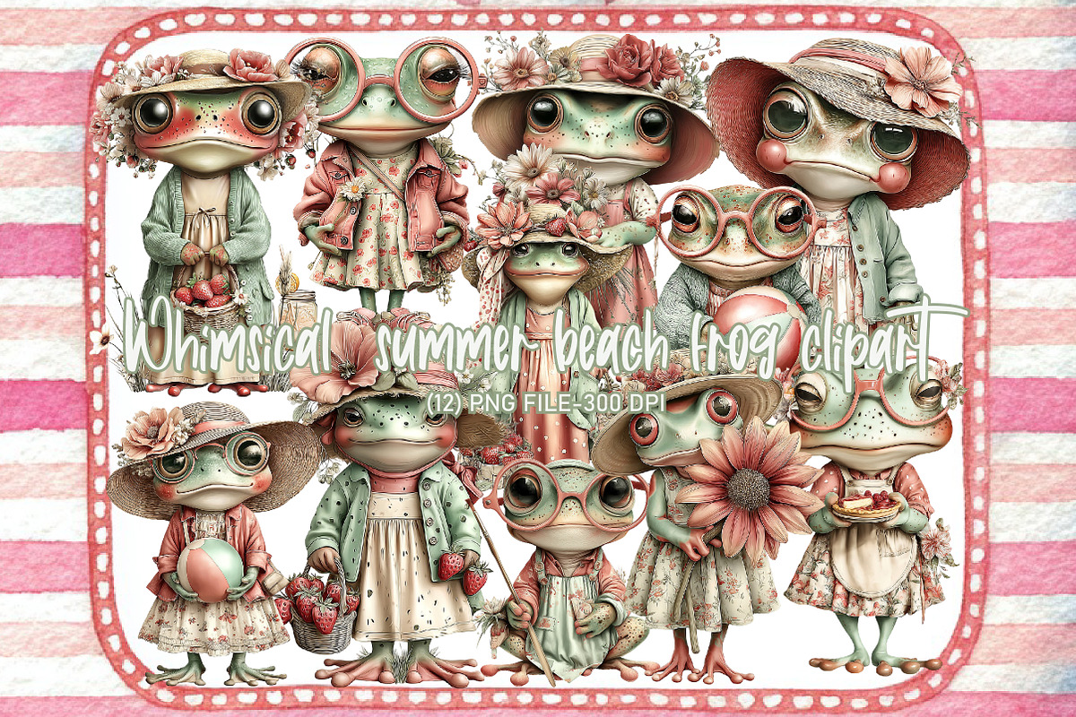 Whimsical summer beach frog clipart, an Illustration by Designworld (Photo 1 of 3)
