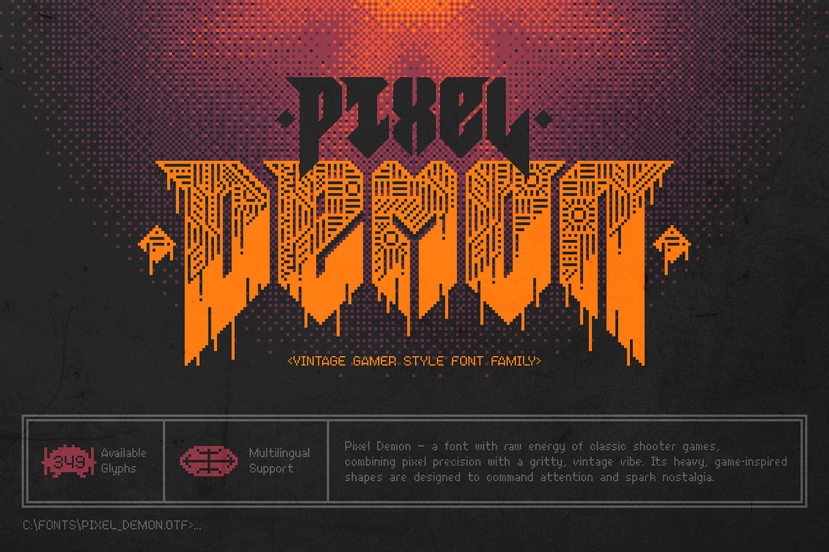 Pixel Demon - Vintage Gamer Font, a Blackletter Font by Gleb Guralnyk (Photo 1 of 8)