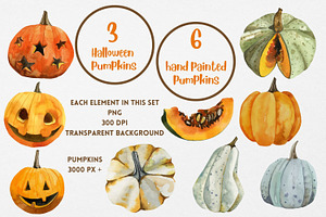 Autumn Watercolor Clipart Pumpkins