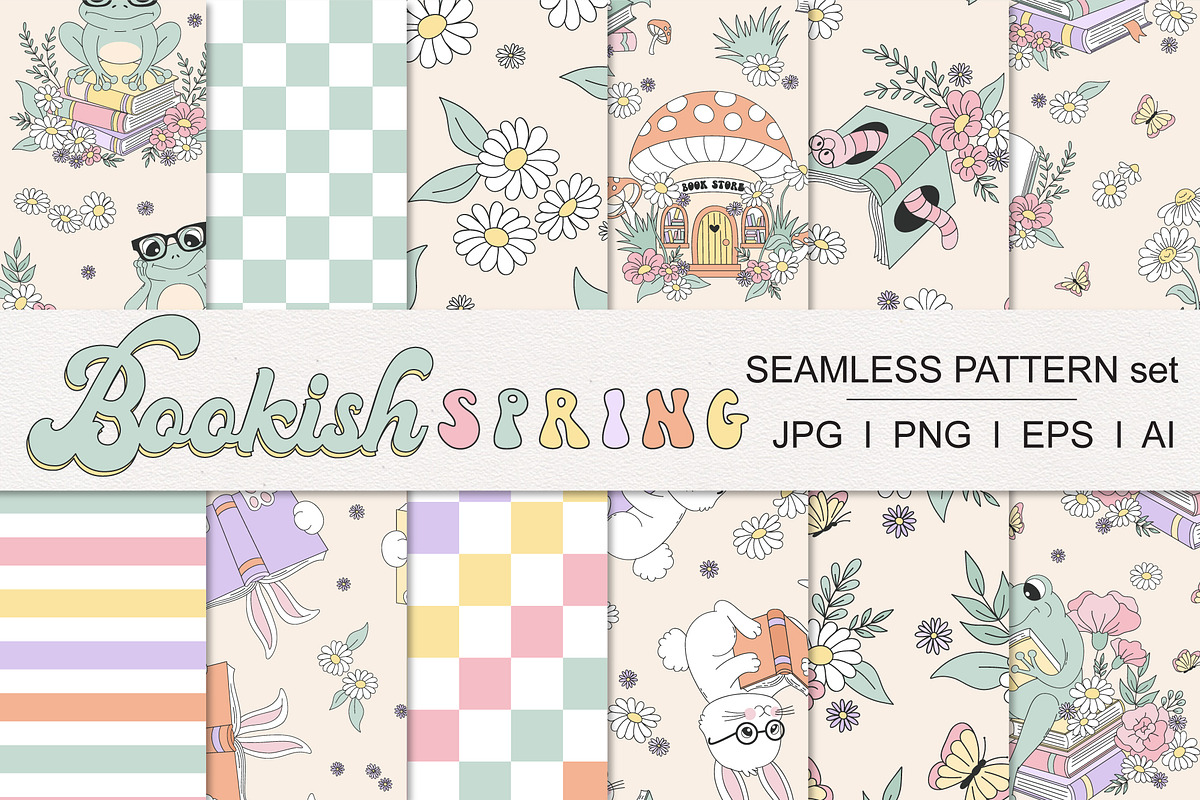 Bookish Spring pattern set, a Pattern Graphic by @olga.angelloz (Photo 1 of 2)