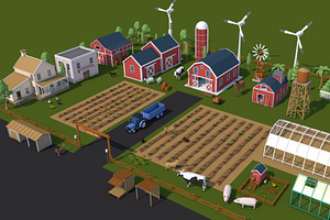 Low Poly Farm House And Animals Pack