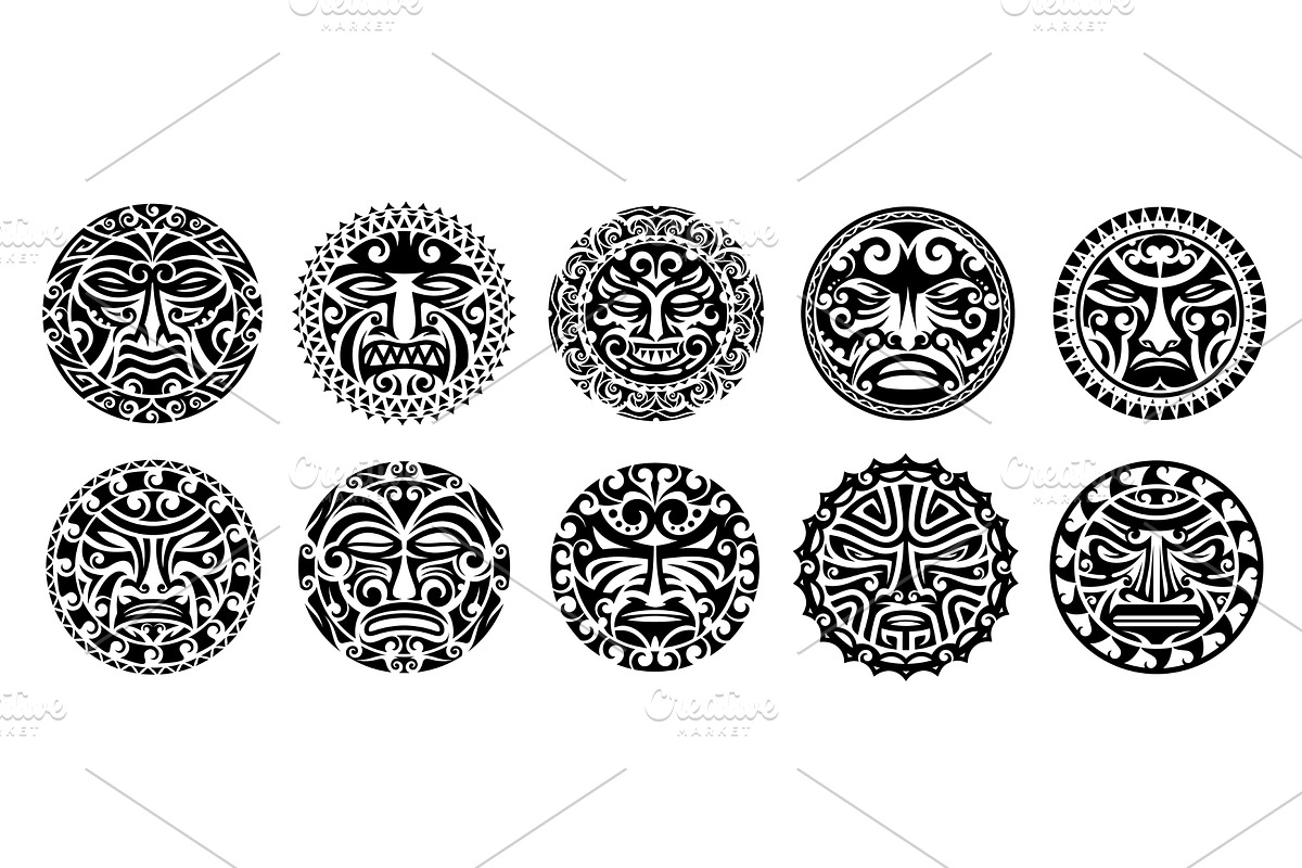 Maori warrior face tribal tattoo, a Decorative Illustration by Vector Tradition