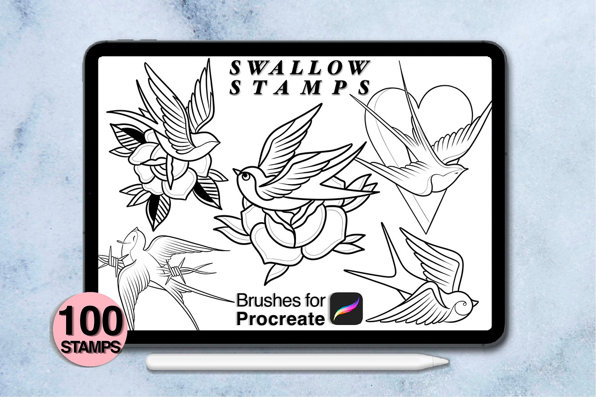 100 procreate swallow stamps, a Brush Add-On by Arts For Peace (Photo 6 of 9)