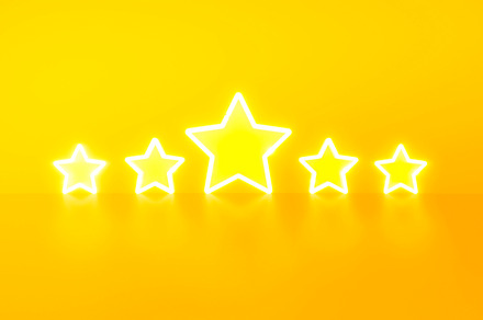 Neon light style 5 stars user rating, a Technology Photo by Zama Studio