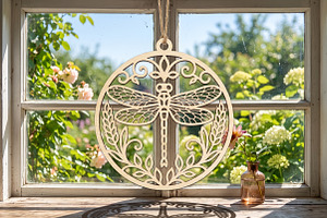 Dragonfly Floral Wooden Ornament, an Object Graphic by Libby Wishes