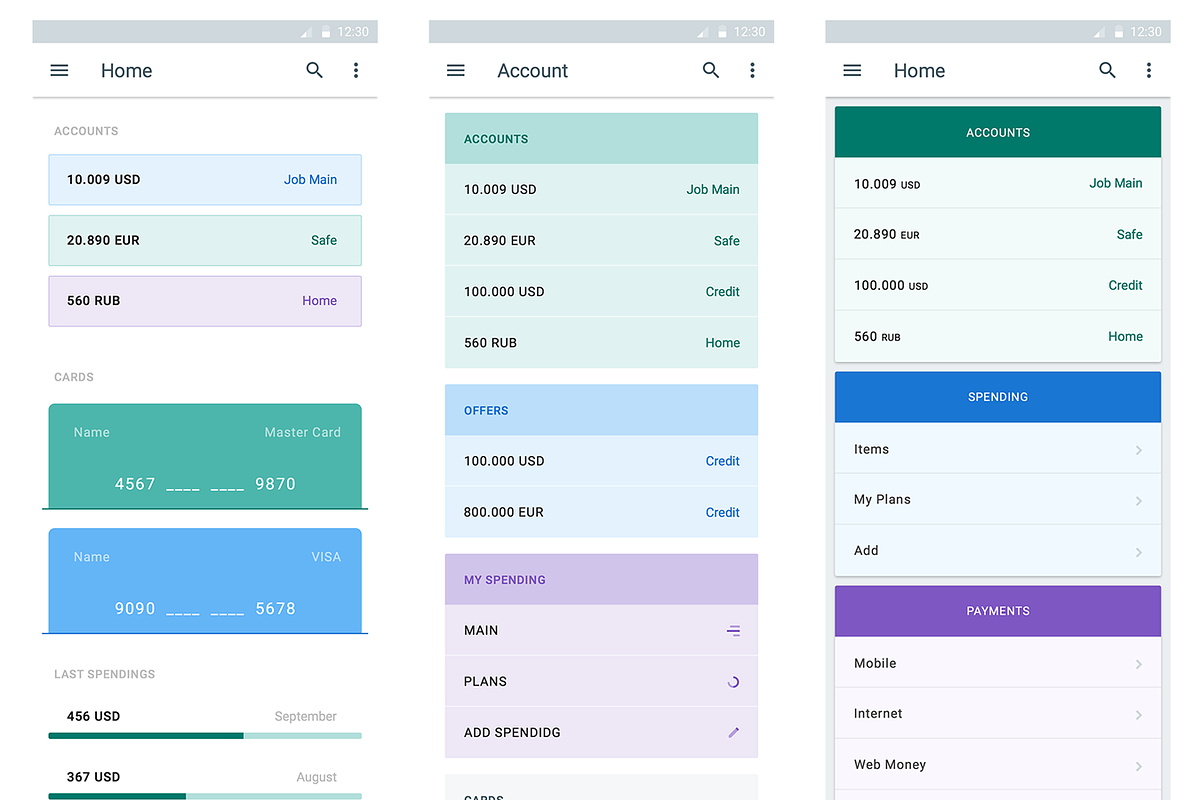Material UI kit: Money, a Templates & Theme by UI8 (Photo 7 of 8)