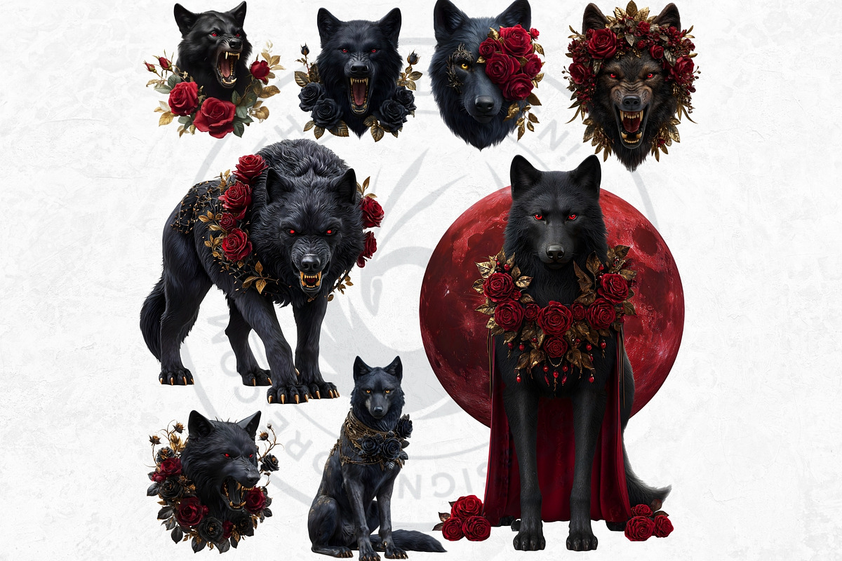 Floral Wolves Fantasy Cliparts, an Animal Illustration by ThatsDesignArt (Photo 8 of 17)