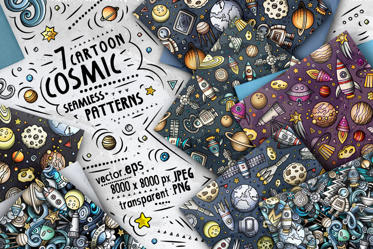 Space Doodle Seamless Patterns, a Pattern Graphic by BALABOLKA (Photo 1 of 8)