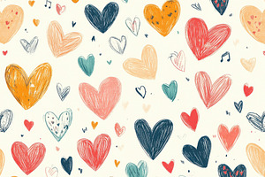 Colorful Hand Drawn Hearts Pattern R, a Background Photo by Pixeness Studio