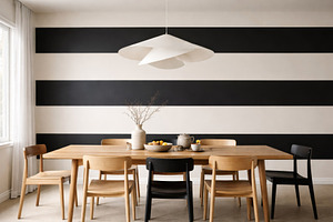Retro stripes in dining room with mo, a Photo by Dvoevnore photos