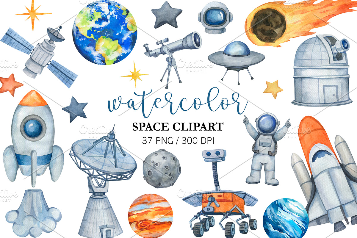 Watercolor Space Clipart PNG Boy, a Technology Illustration by PatternPalette (Photo 1 of 5)