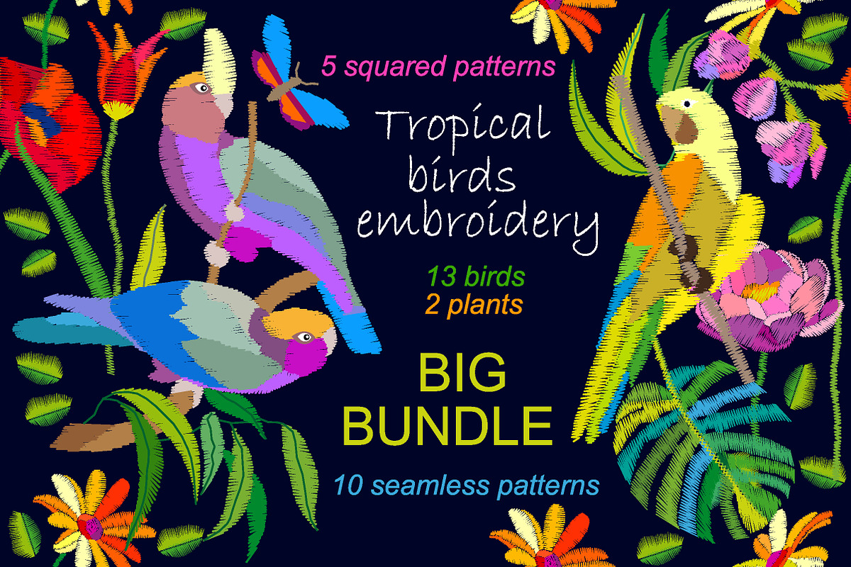 Tropical Birds. Big Embroidered Set, an Object Graphic by Svetlana Kononova (Photo 3 of 3)