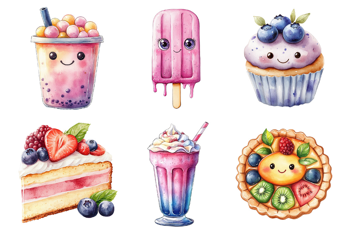 Kawaii Pastel Desserts Clipart, an Illustration by SinaCreation (Photo 2 of 5)