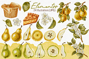 Watercolor Pears Clipart/Pattern, an Illustration by Andre_Eva (Thumbnail 2 of 10)