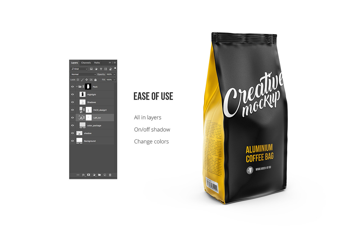 Coffee Pouch Mockup Front 3/4 View, a Packaging Mockup by easymock (Photo 3 of 5)