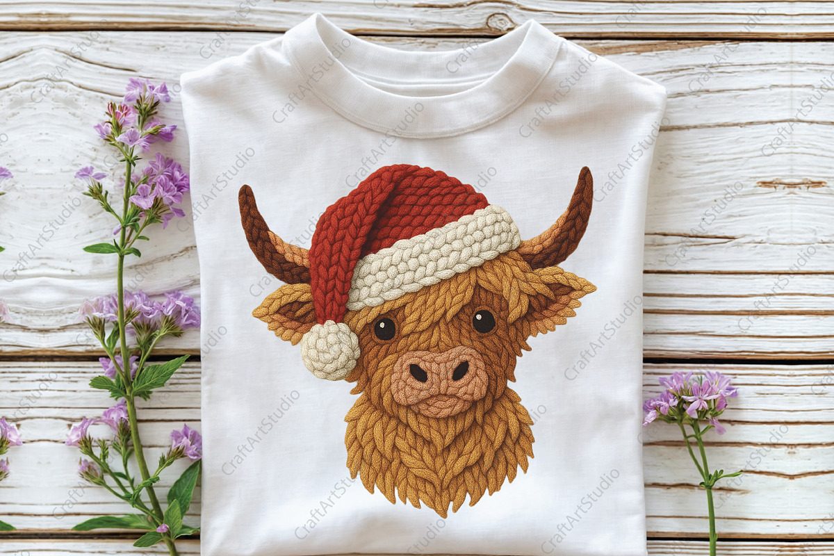 Crochet Christmas Highland Cow PNG, an Illustration by CraftArtStudio (Photo 2 of 4)