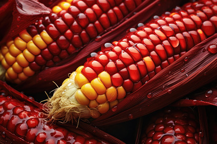Closeup of red and yellow corn cobs, a Photo by Iftikhar Alam