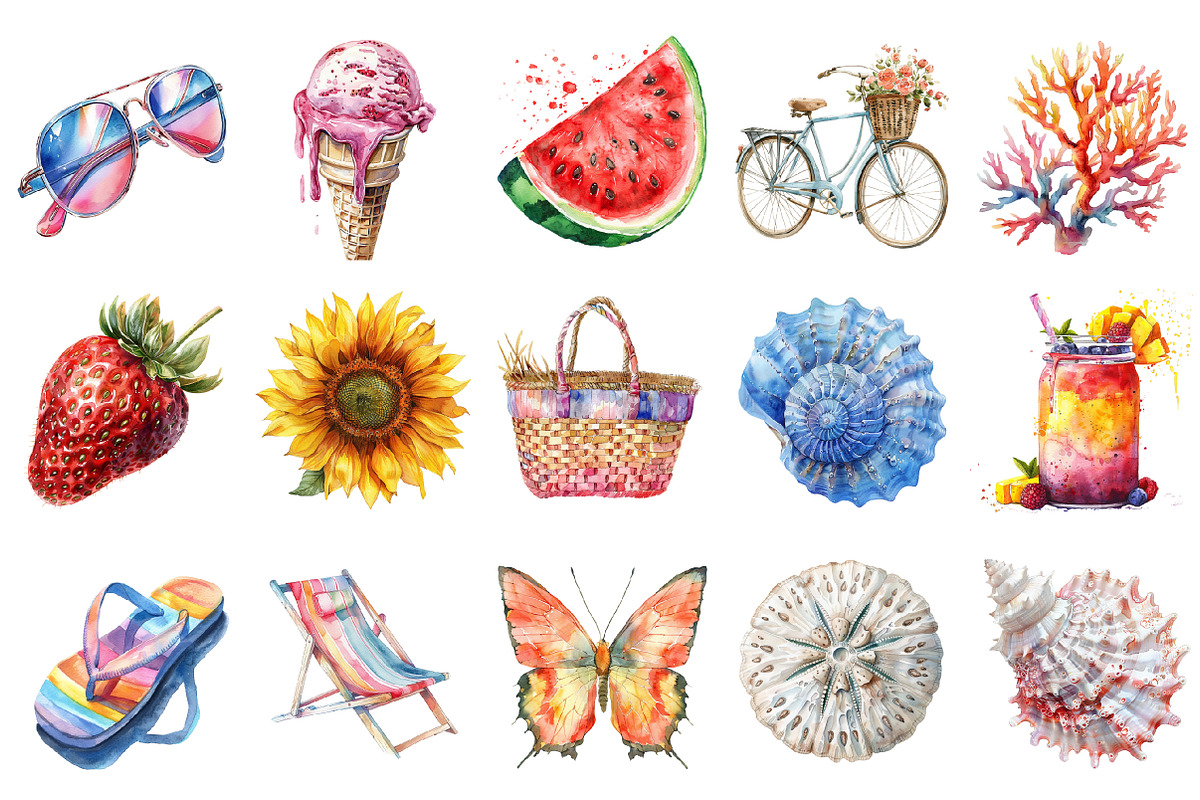 Watercolor Summer Clipart Set, an Illustration by Design Market (Photo 2 of 4)