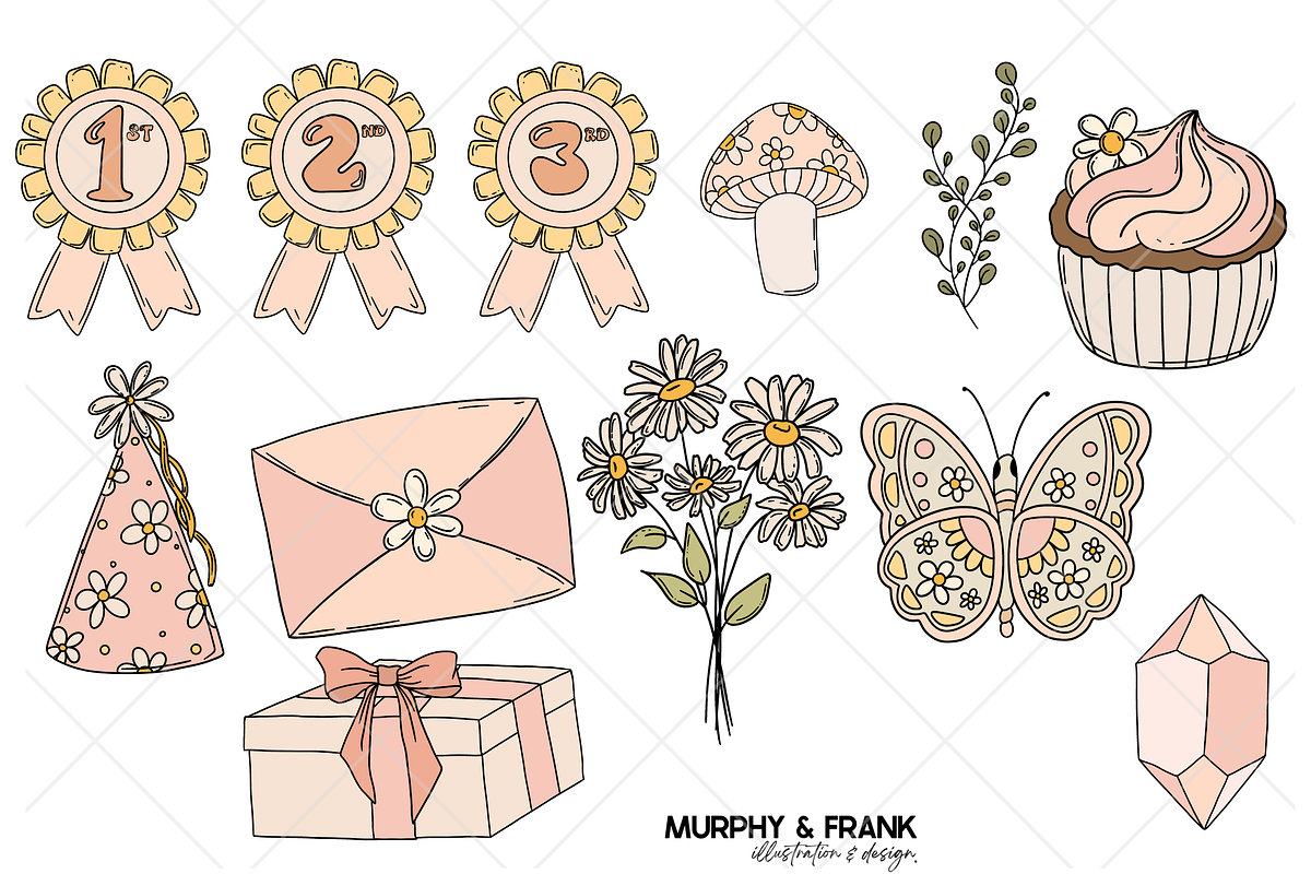 Groovy Retro Daisy Clipart Bundle, a Graphic by Murphy & Frank (Photo 5 of 9)