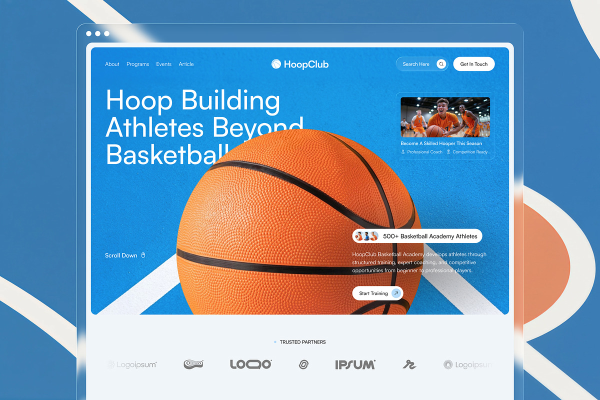 Basketball Academy Website UI Figma, an UI Kit Template by peterdraw (Photo 1 of 7)