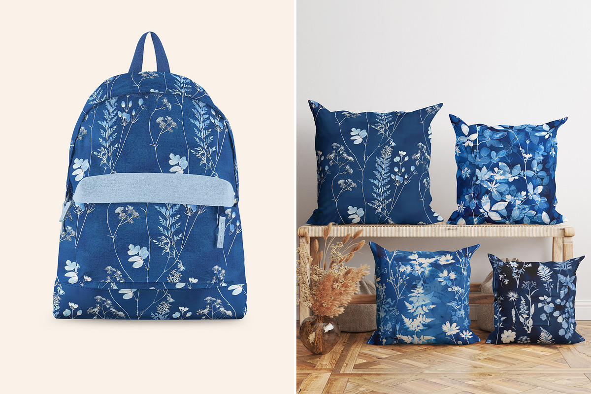 Cyanotype Floral Seamless Patterns, a Pattern Graphic by Ninterints (Photo 14 of 18)