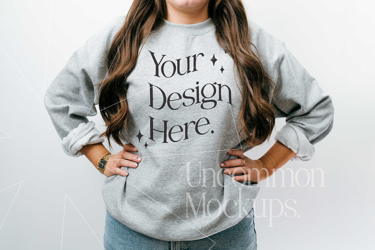 Sport Grey Gildan 18000 Mockup x3, a Hoody Mockup by Uncommon Mockups (Photo 7 of 7)