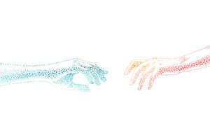 Hands reach out to each other, a Person Illustration by Nenahliadava Design