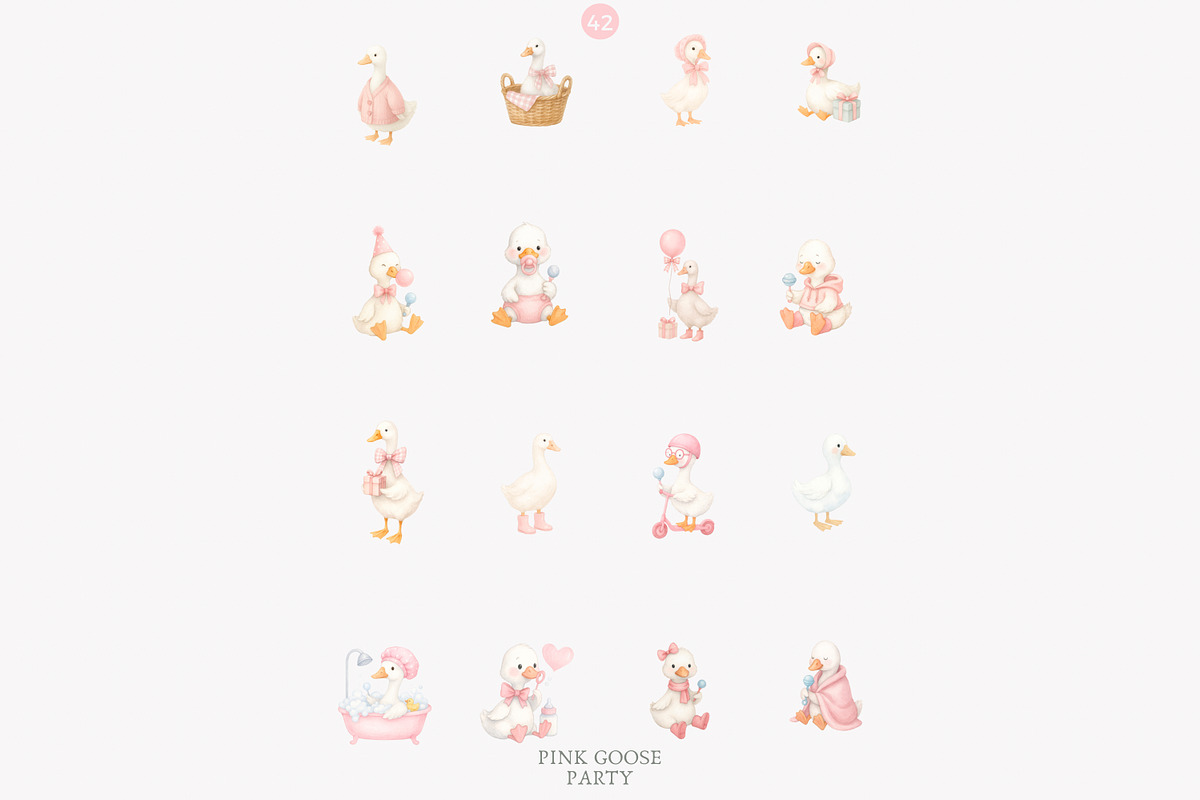 Watercolor Pink Goose Clipart, an Illustration by Pink Studio Art (Photo 7 of 8)