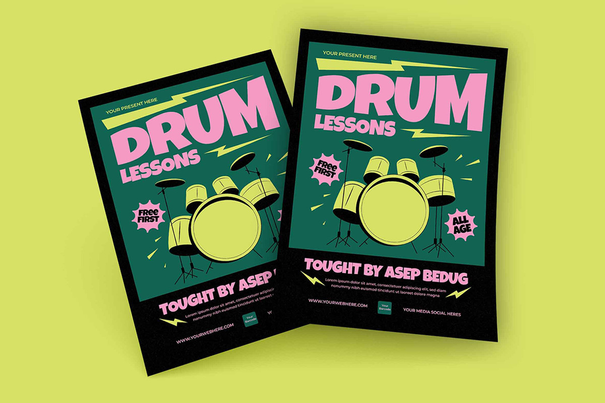 Drum Lessons Flyer Template, a Flyer Template by megarez (Photo 2 of 3)